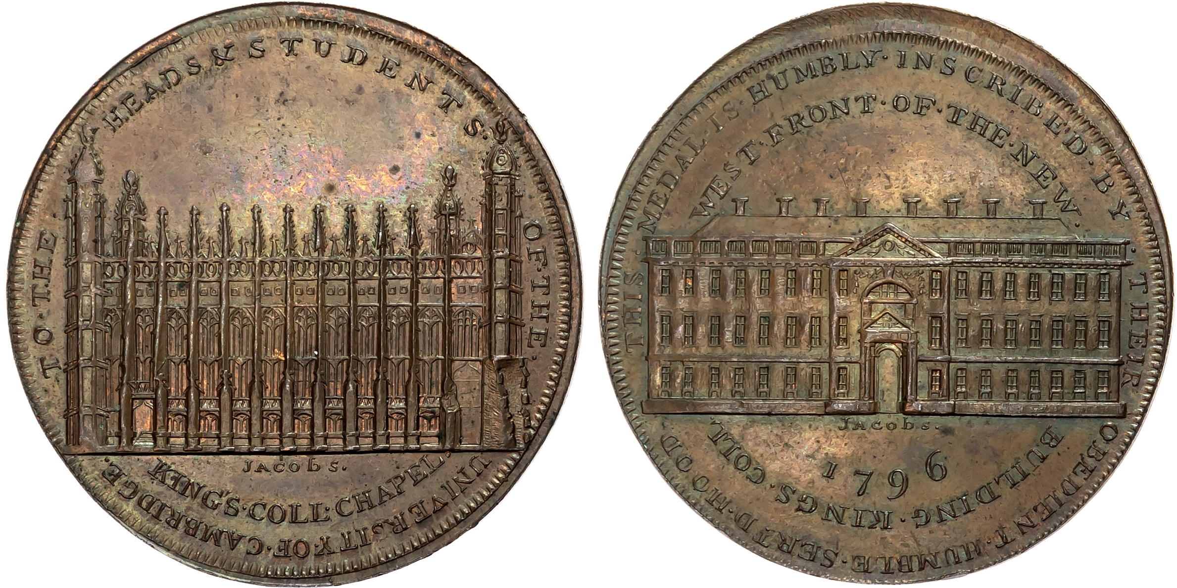 Cambs . Cambridge , David Hood Penny 1796, King’s College Chapel, rev . West front of new building, edge plain, 34.8mm/1 …