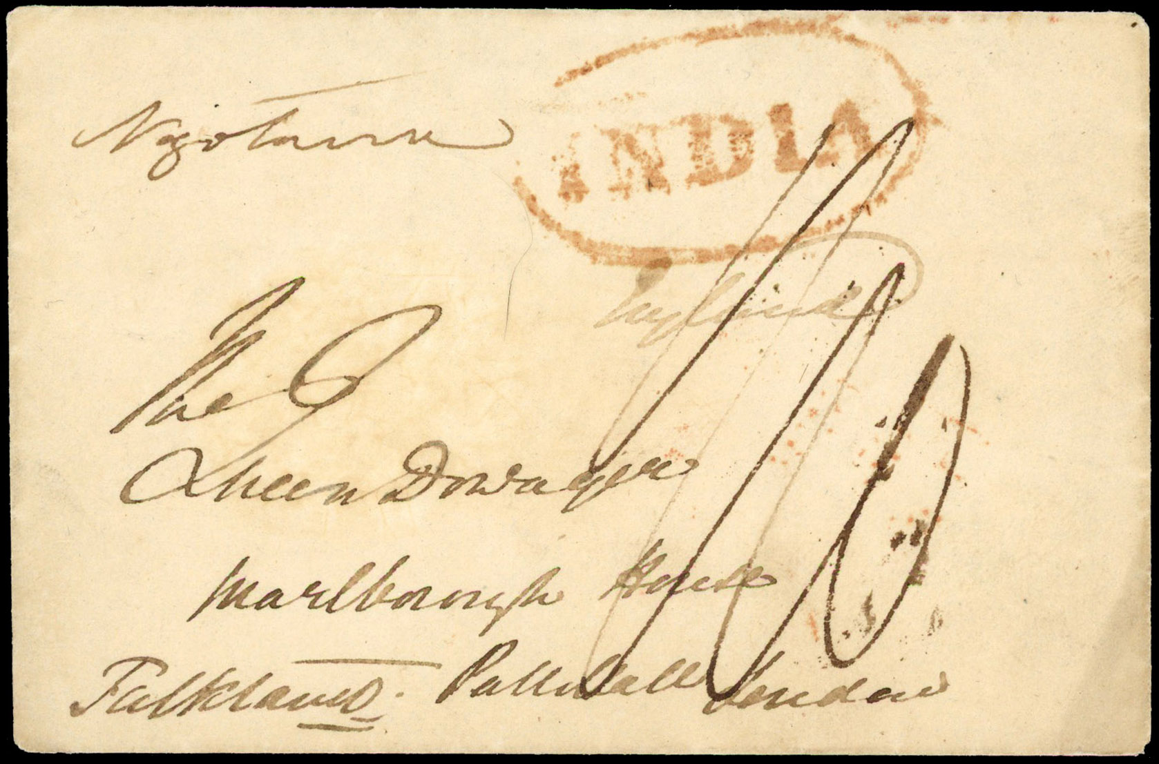 1849 pre stamp cover from India to Marlborough House