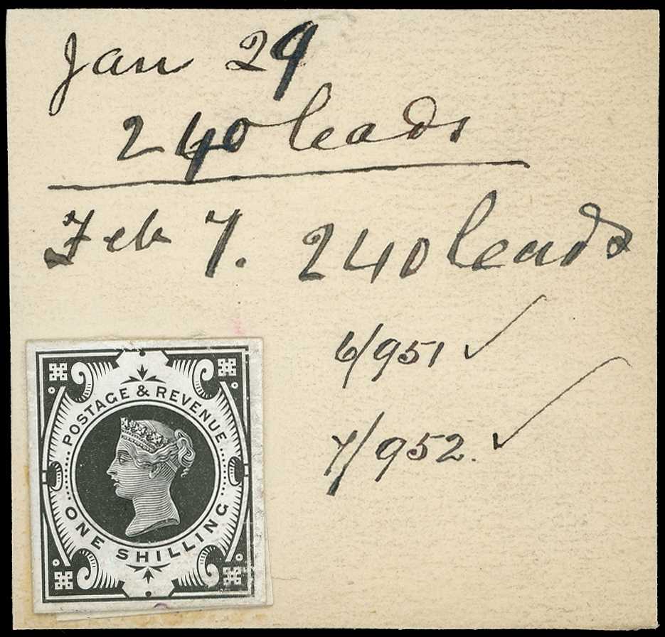 1886 1/- Die Proof in black on glazed card,...