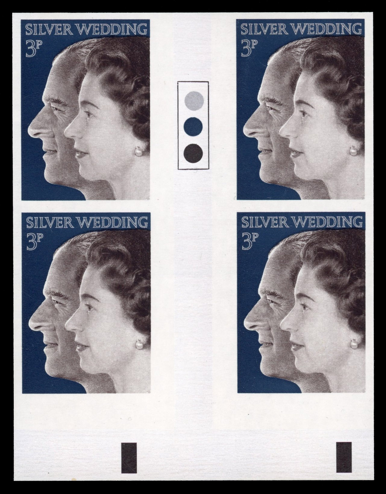 GB 1972 3p Royal Silver Wedding, imprimatur block of 4, SG 918var