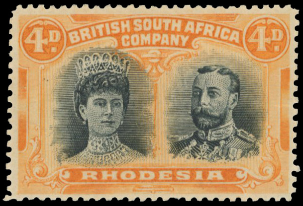 † 4d blue-black and yellow-orange RSC F, position 5 mint