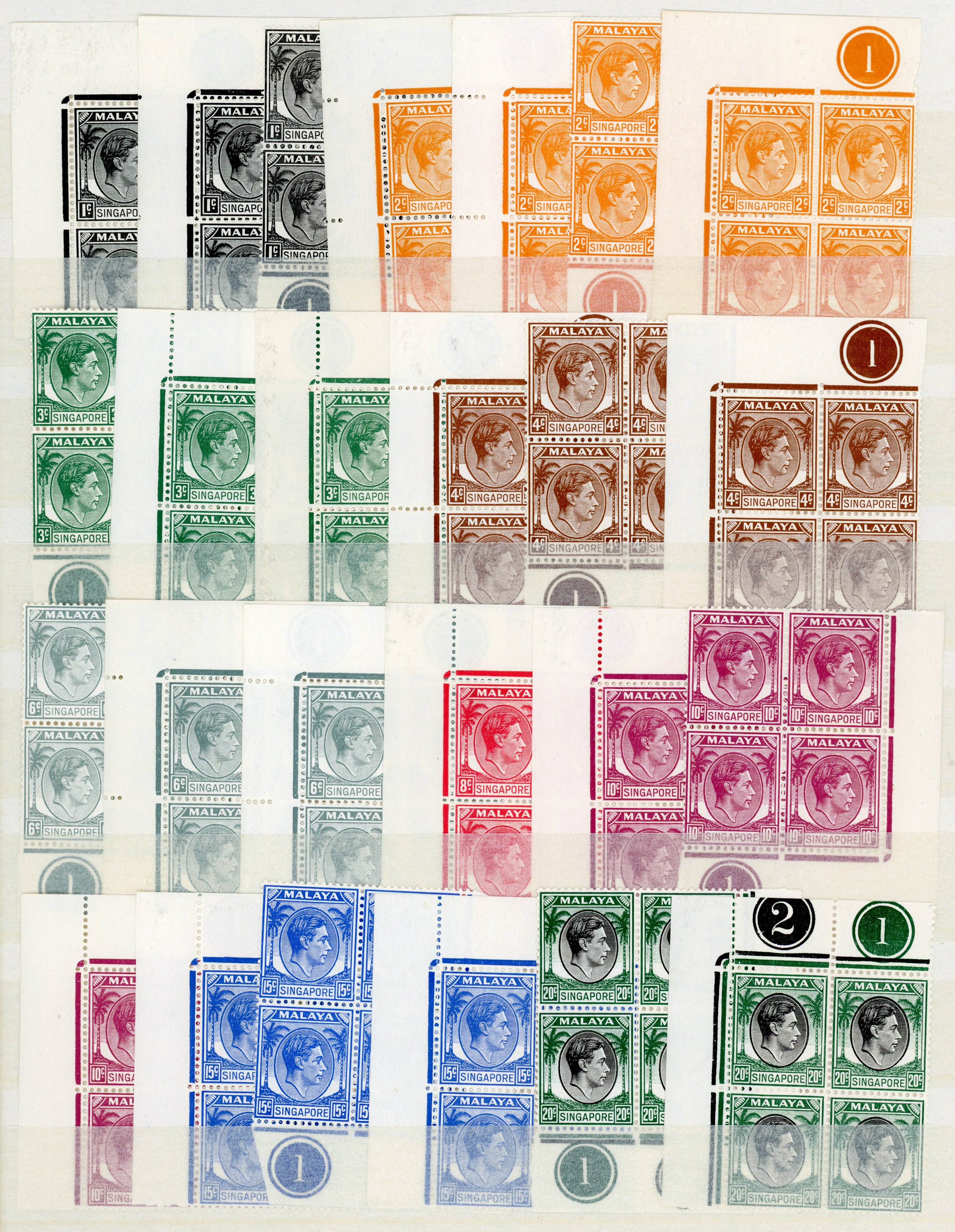 Singapore SG 1/15 Plate blocks mint