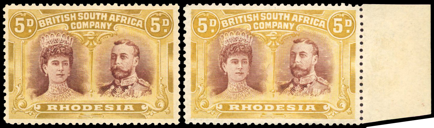 RSC B 5d reddish brown and 'Roman' ochre mint