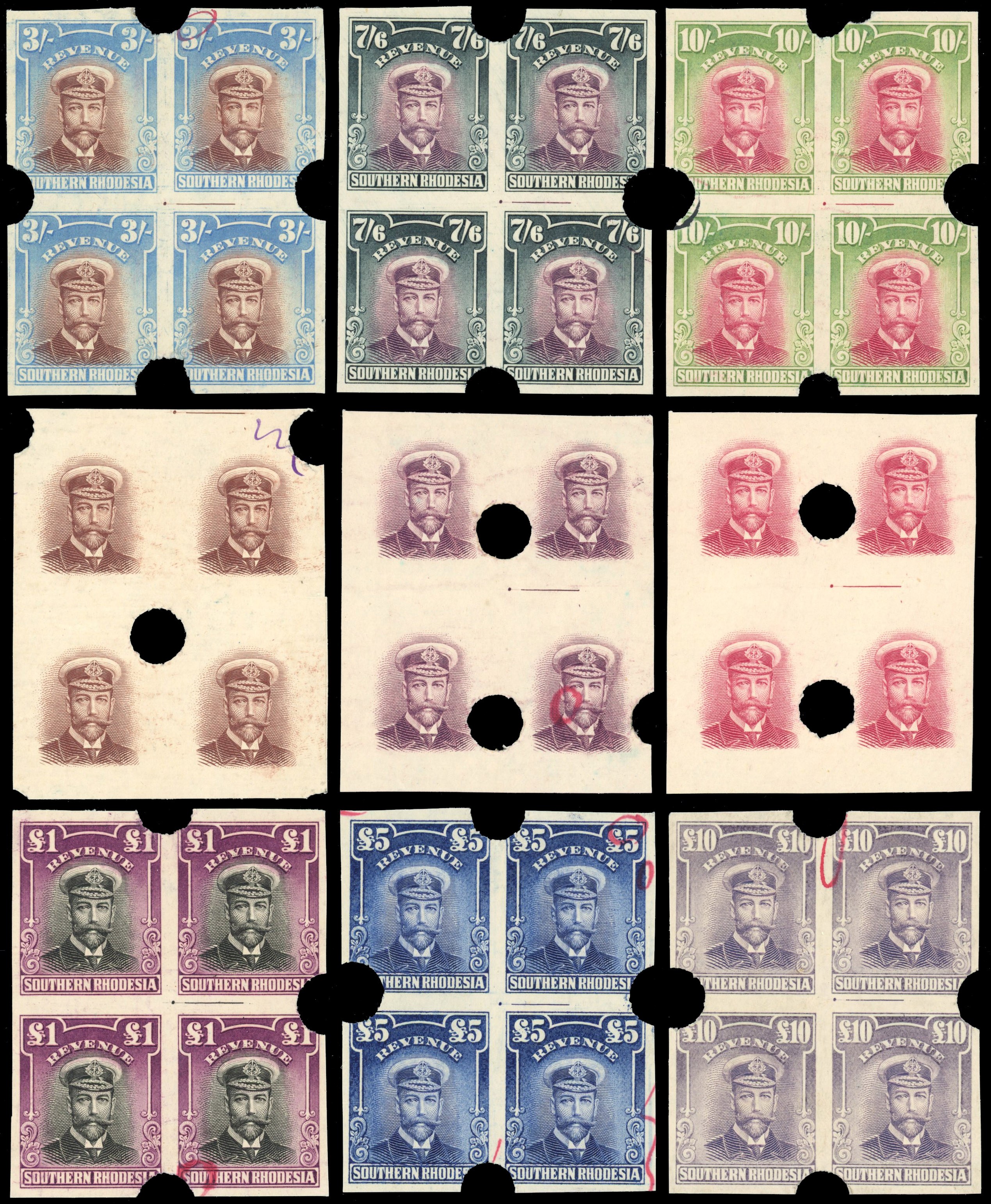 1924 Admiral revenue Issue Waterlow Archive Plate proof blocks