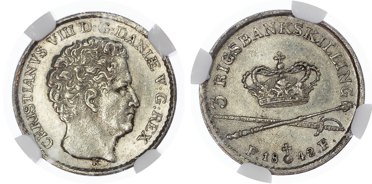 Denmark, Kingdom. Christian VIII AR 3 Rigsbankskilling. Altona mint, 1842 K/FF. Type I. 