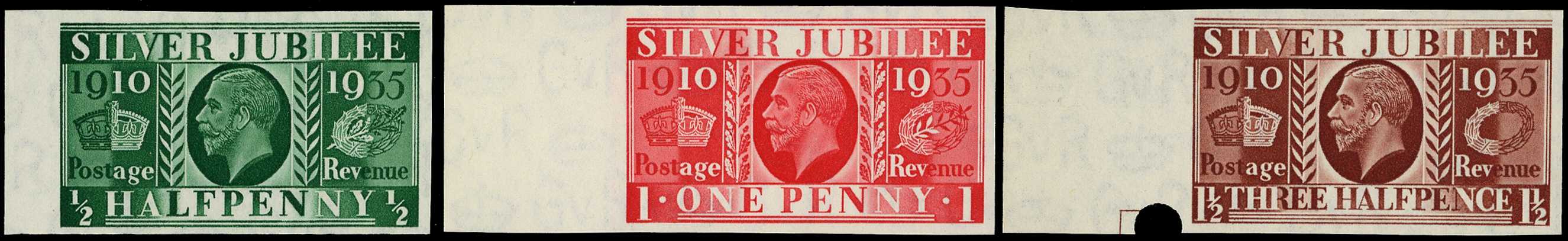 BPMA: 1935 ½d-1½d "Silver Jubilee" (Type III, wmk. upright). Superb unmounted o.g. set of three marginal imperforate...