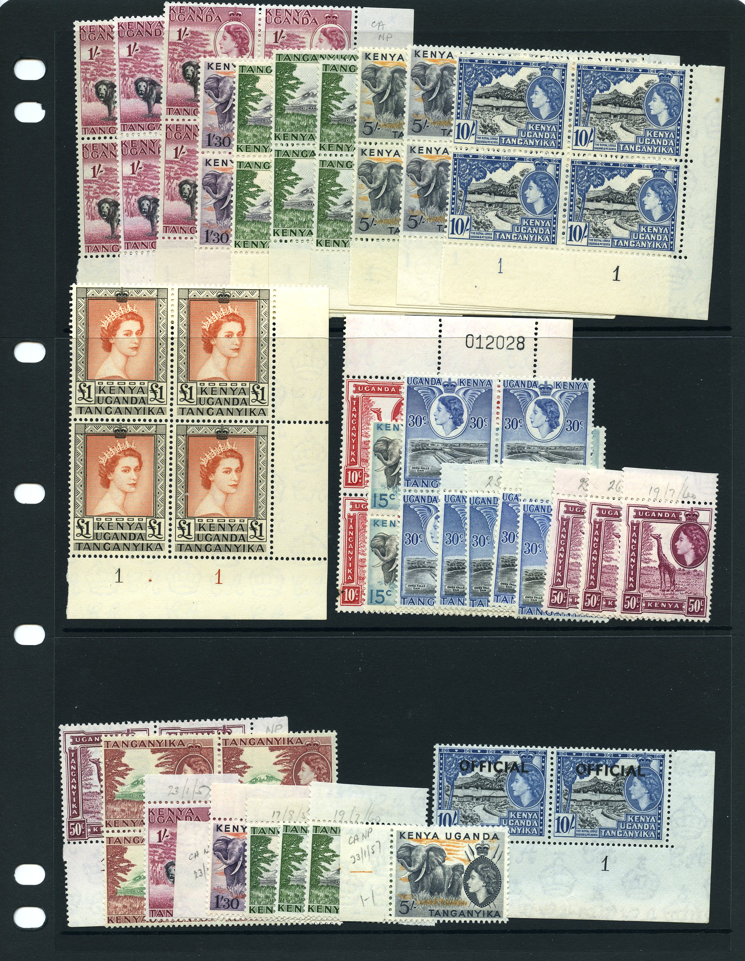 1954-9 set in Plate blocks unmounted o.g....