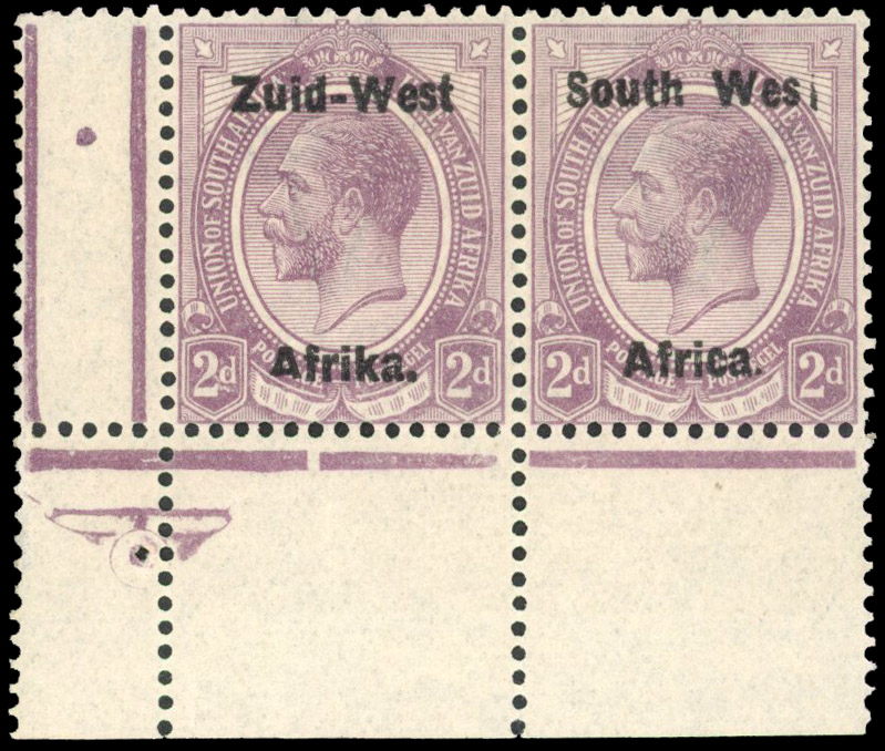 South West Africa SG 3b 1923 2d dull purple variety Wes for West