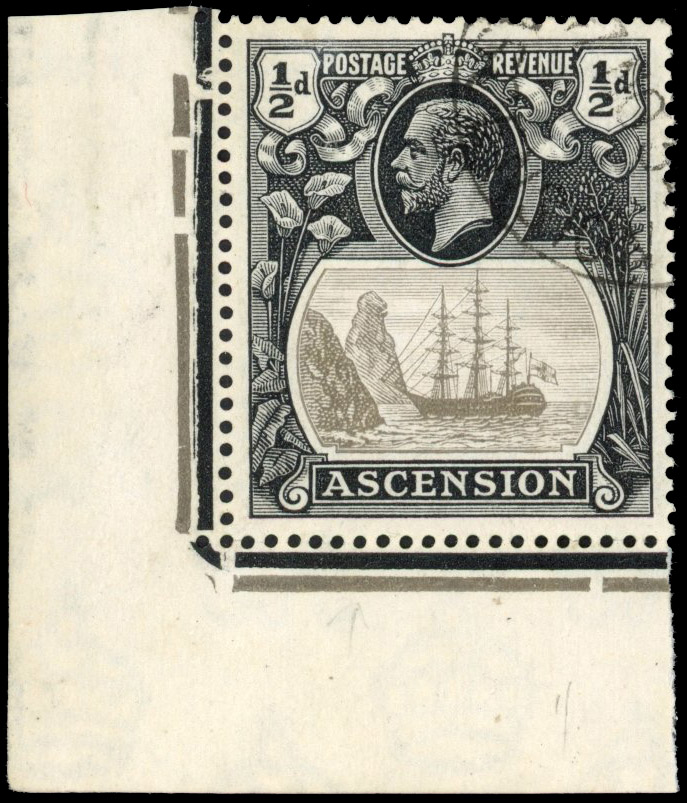 Ascension 1924-33 ½d cleft rock variety SG 10c used