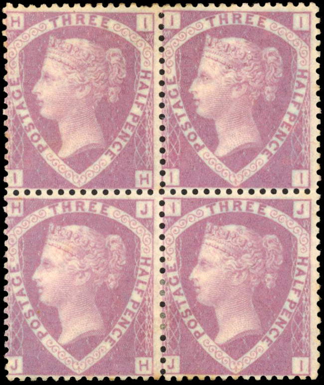 GB SG 53a 1½d rosy mauve in mint block of 4 