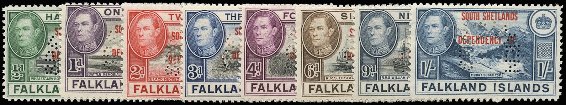 1944-45 'SOUTH SHETLANDS' set of 8 to 1s,...