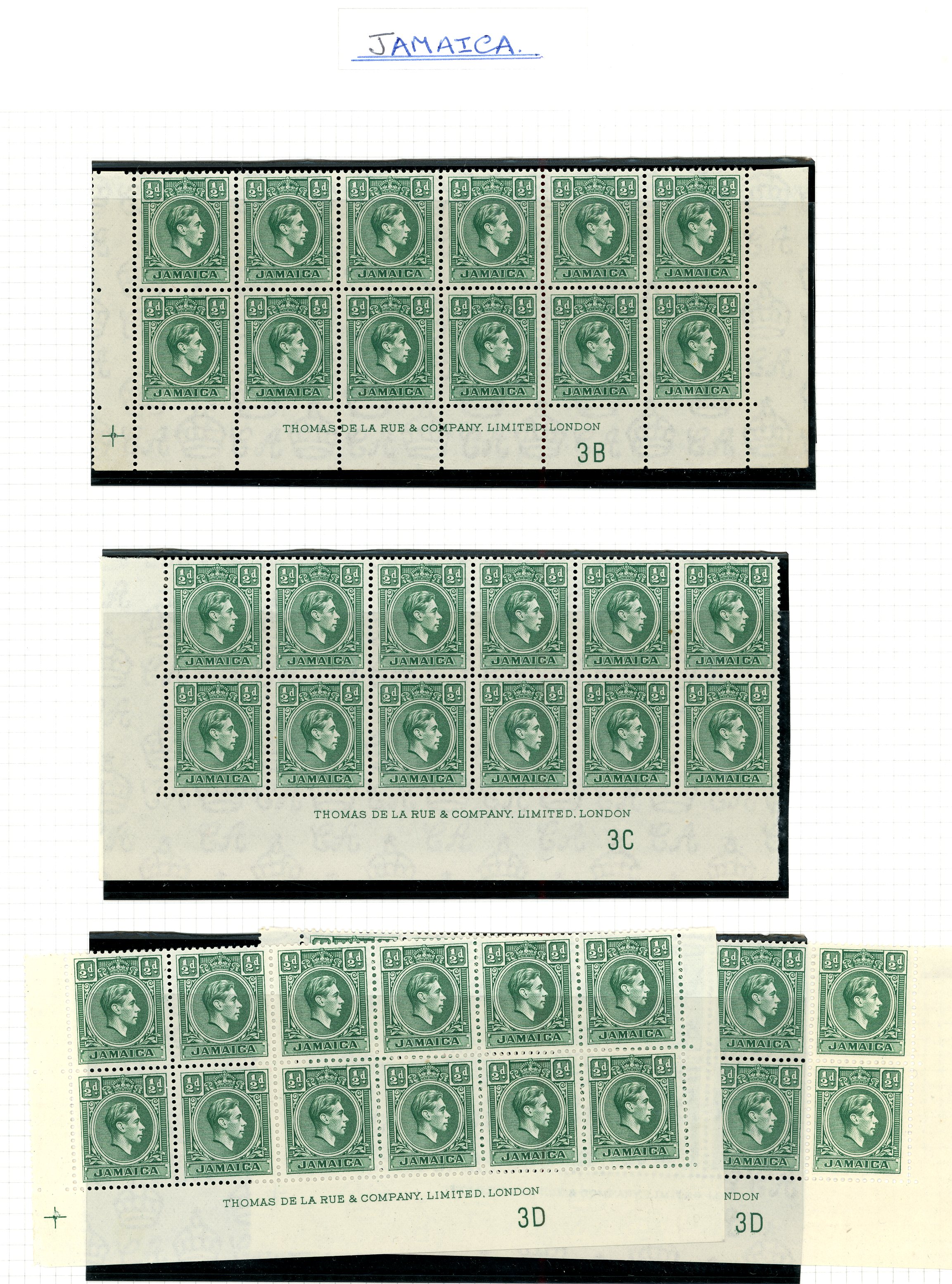 Jamaica 1938-52 Plate blocks and other multiples in album