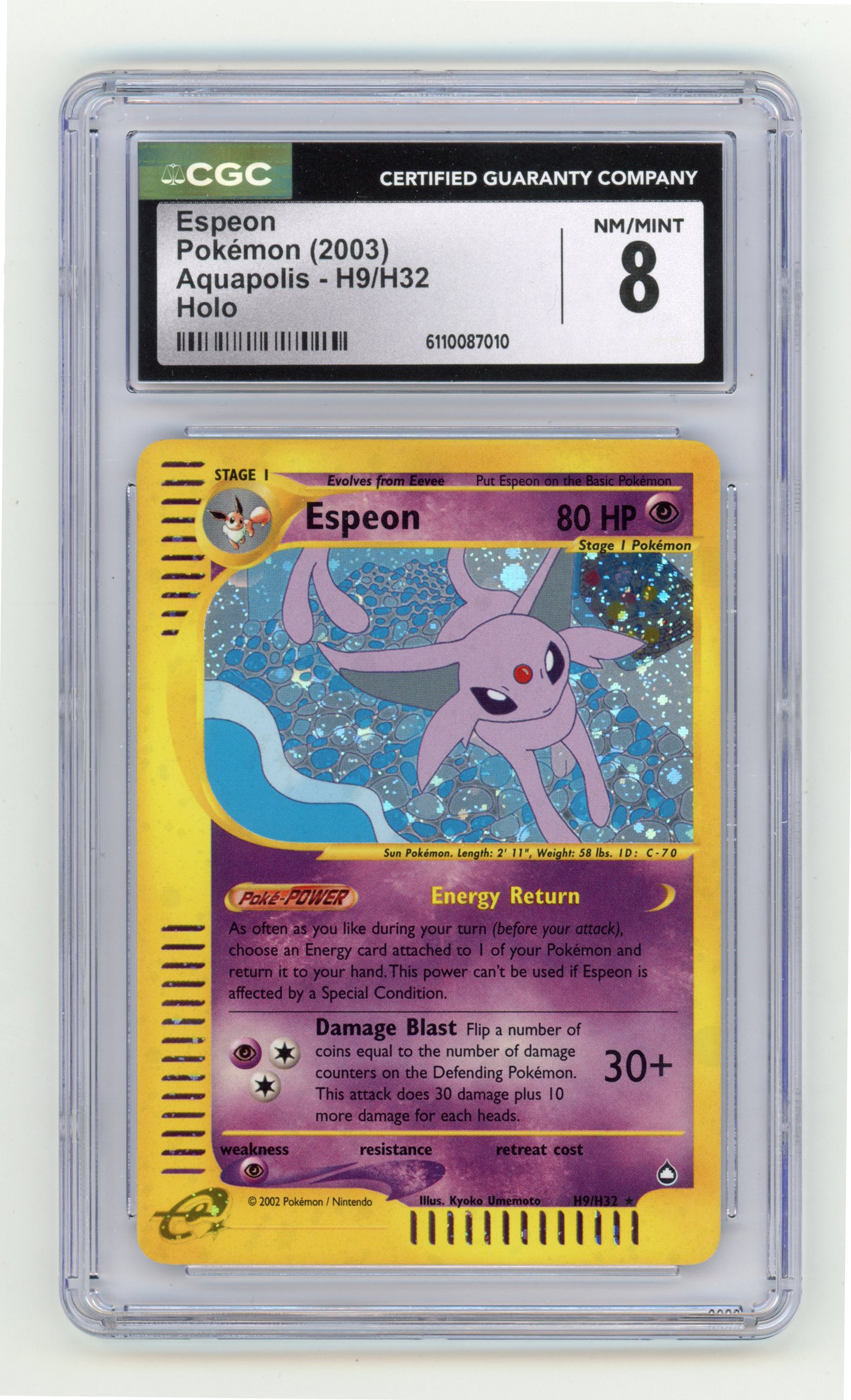 CGC 8 Espeon #H9 Holo - Aquapolis