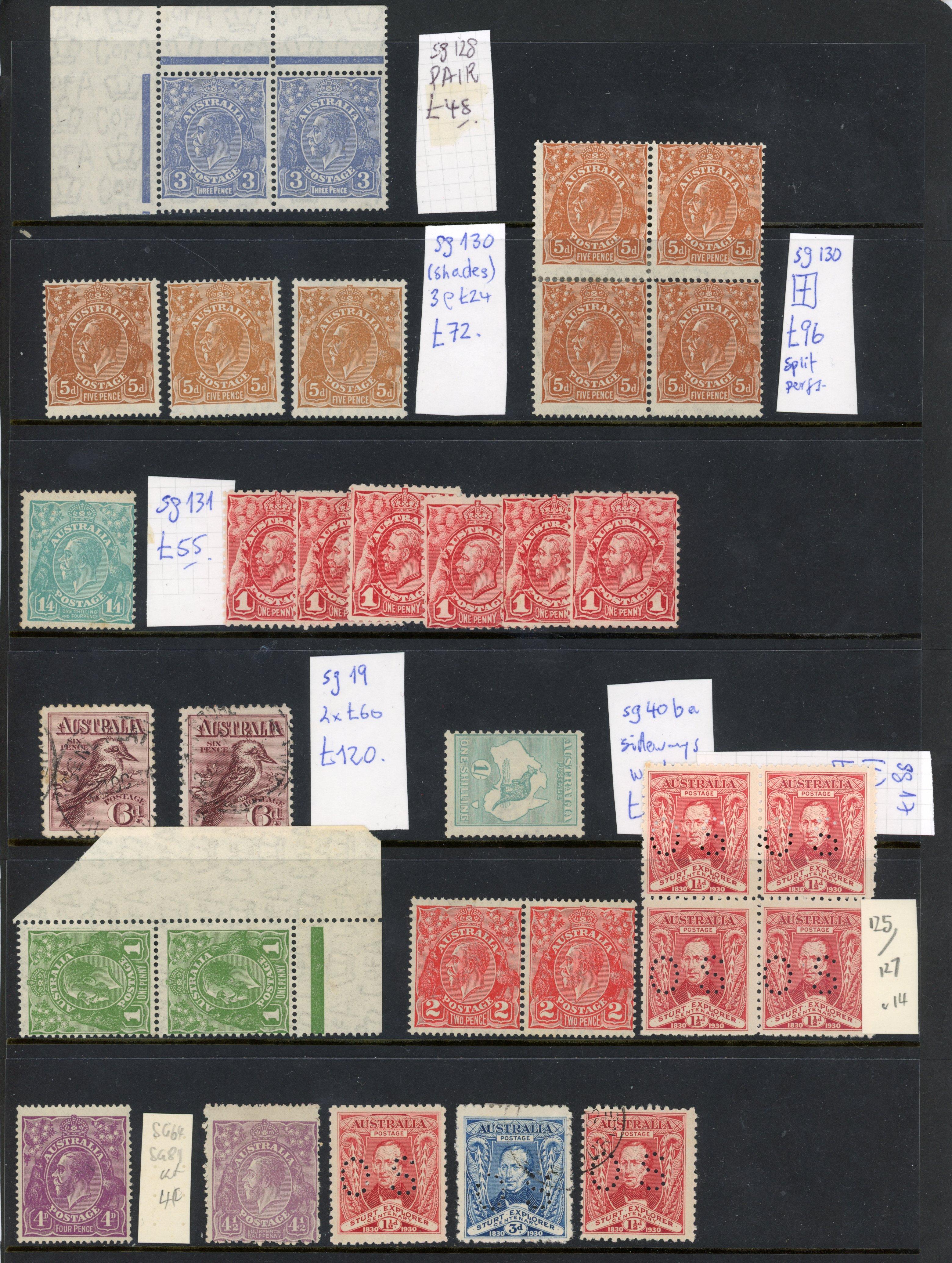 Australia: mint and used selection arranged on large stockcards