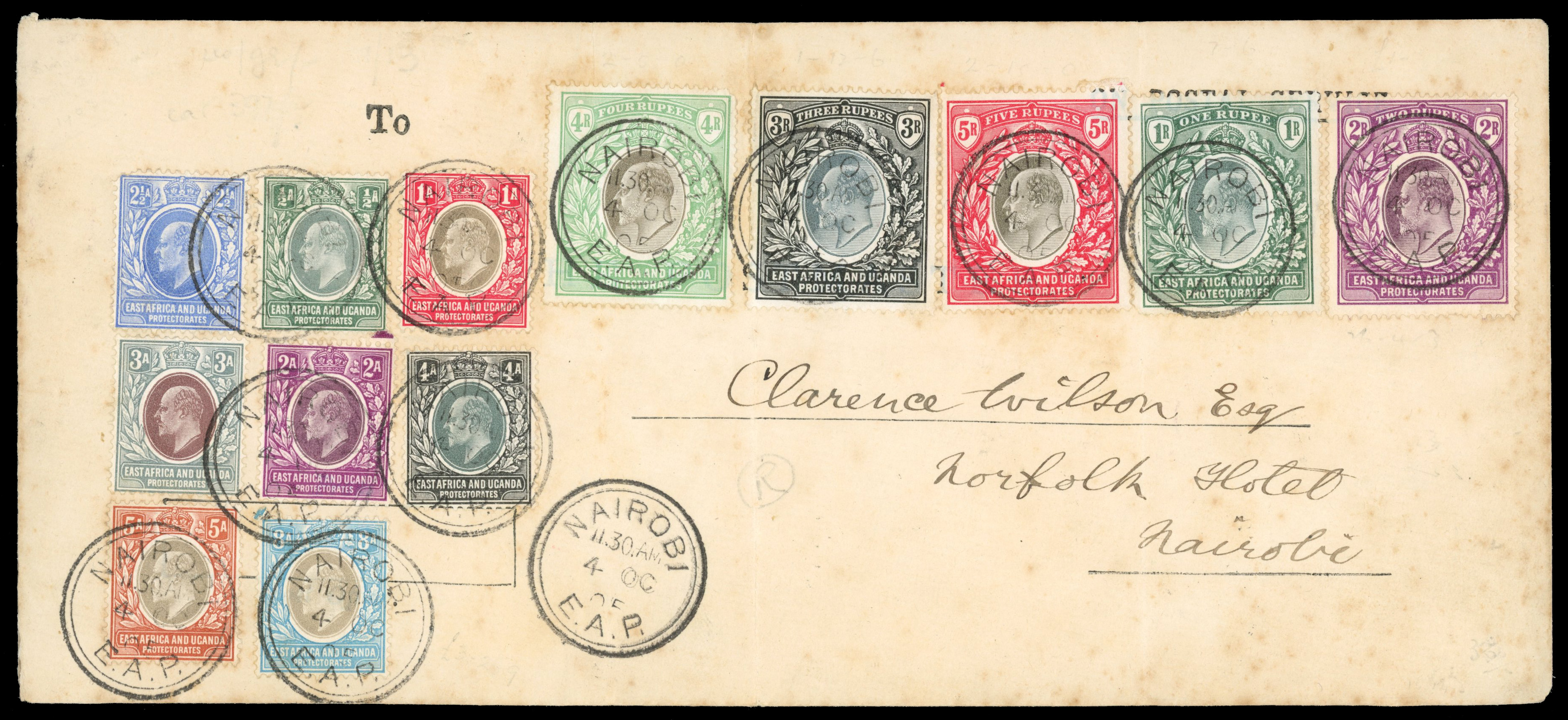 KUT SG 9-13, 17-25 1905 local cover with values to 5r