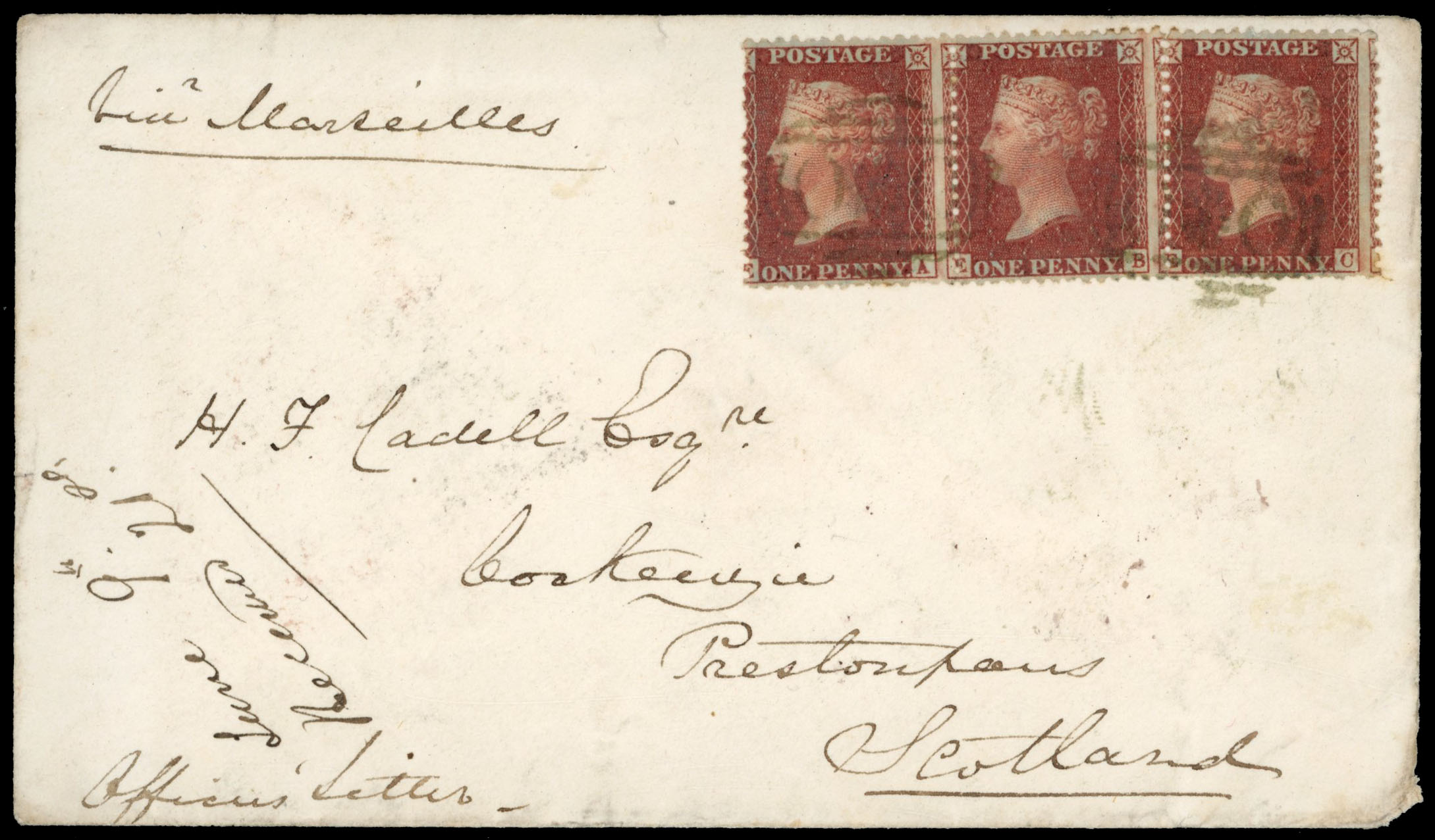 GB 1856 1d red strip on cover with Crimea OXO