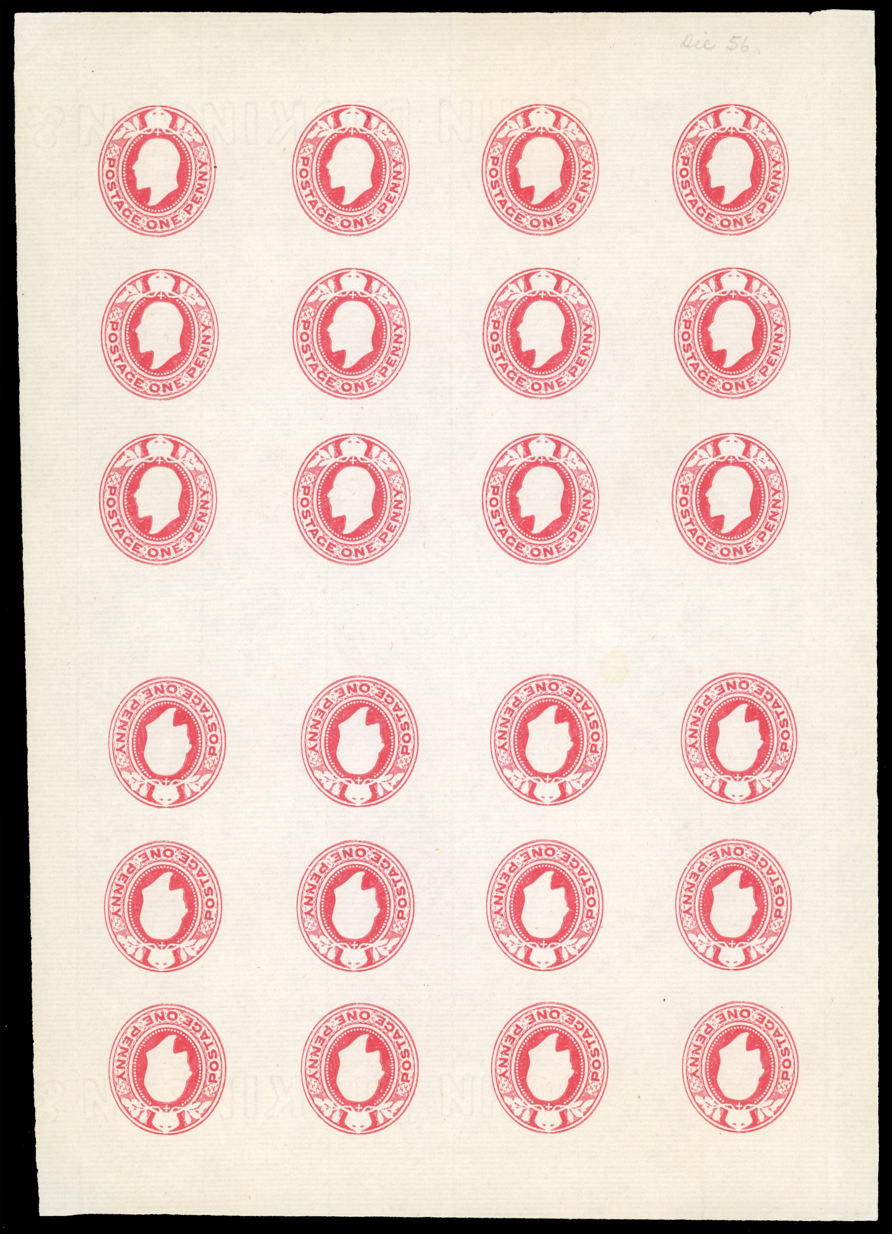 GB Postal Stationery. 1912 1d red stamped-to-order proof sheet of 24 comprising two blocks of 12 the lower block inverted