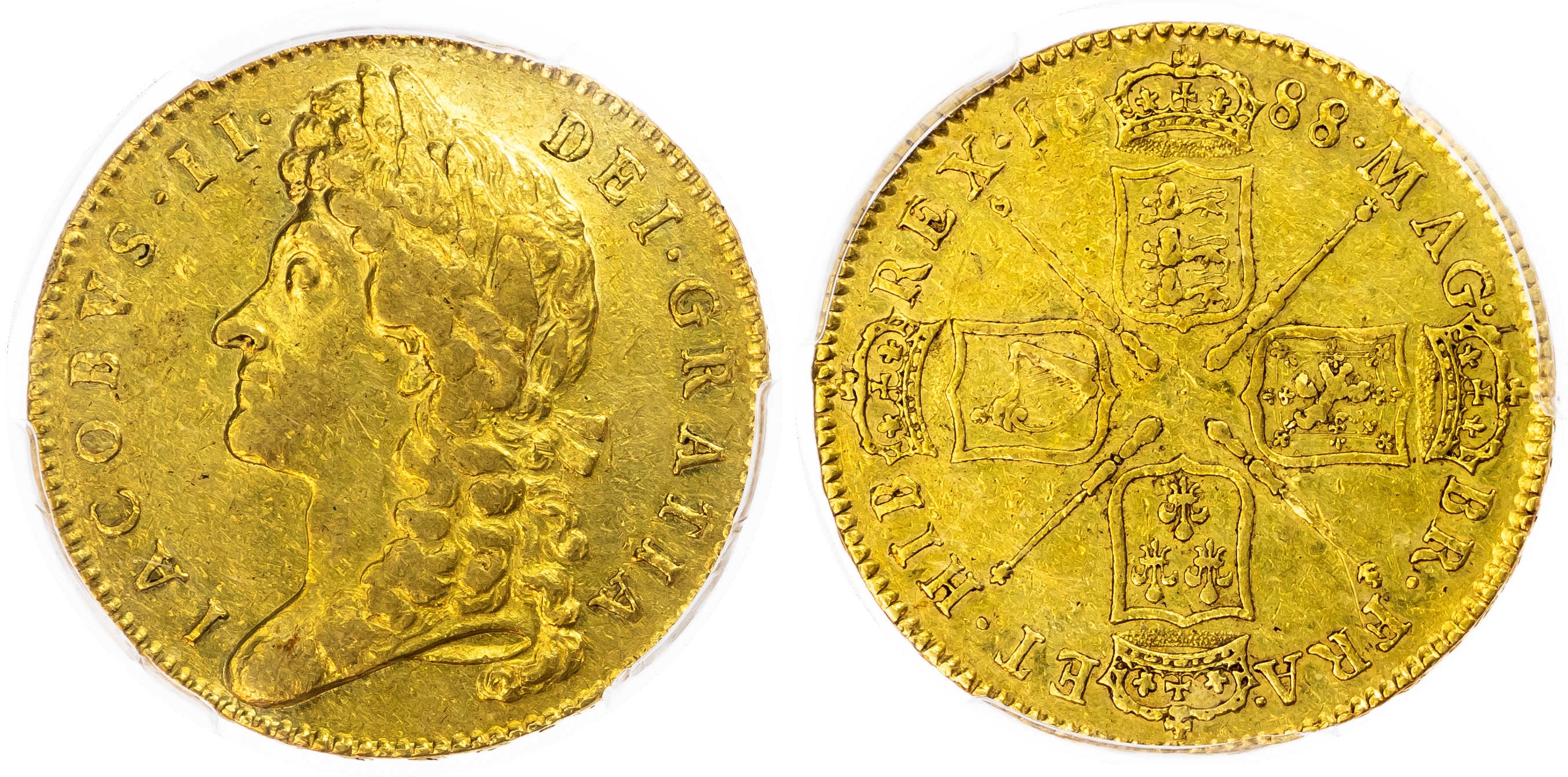 James II (1685 ‑ 1688), Five Guineas, 1688, QVARTO, PCGS AU53