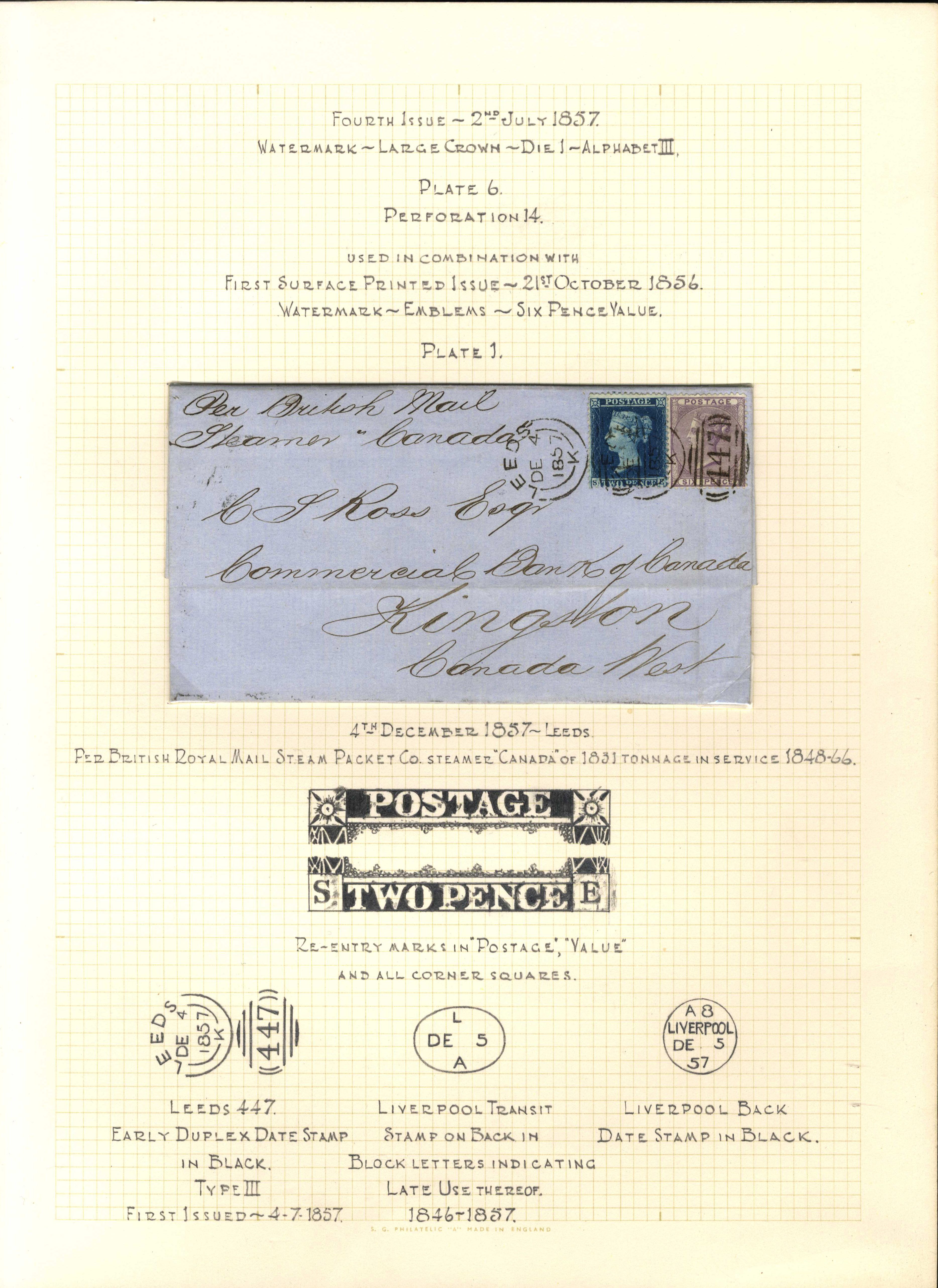 GB 2d Plate 6 and 6d on lettersheet to Canada