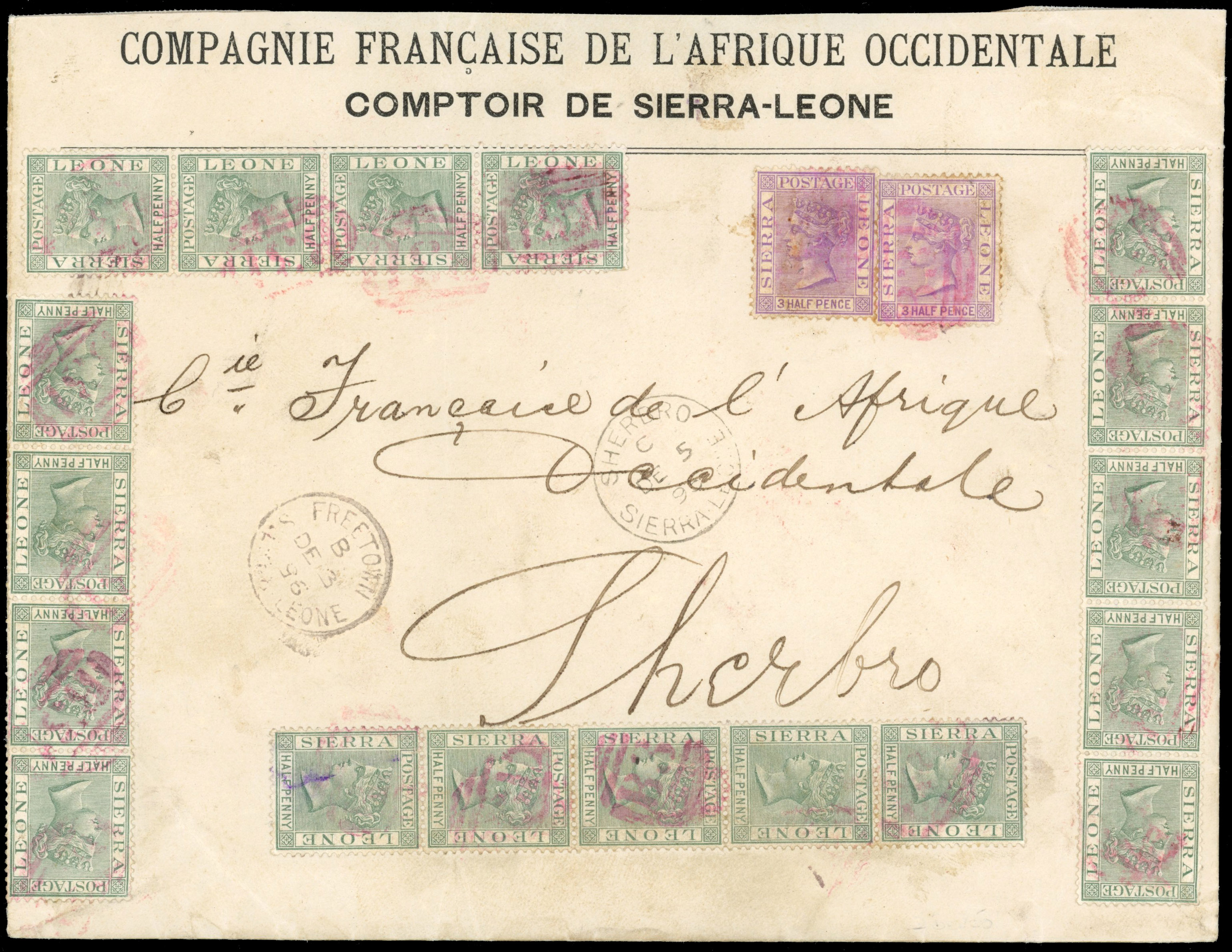 Sierra Leone 1896 multifranked cover