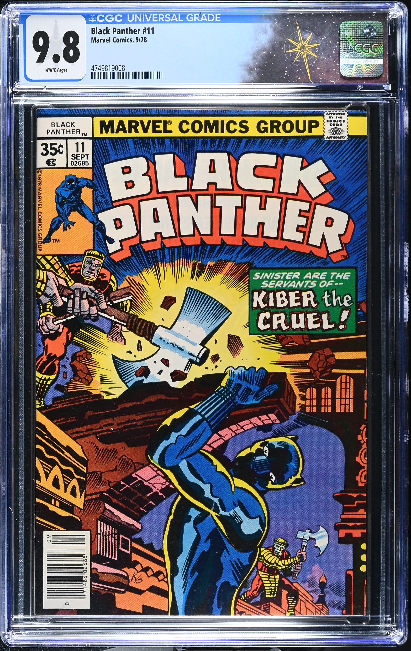 Black Panther #11 CGC 9.8 HIghest Grade on the Census, 1st Appearance of Kiber the Cruel (Marvel Comics, 1978) White Pages