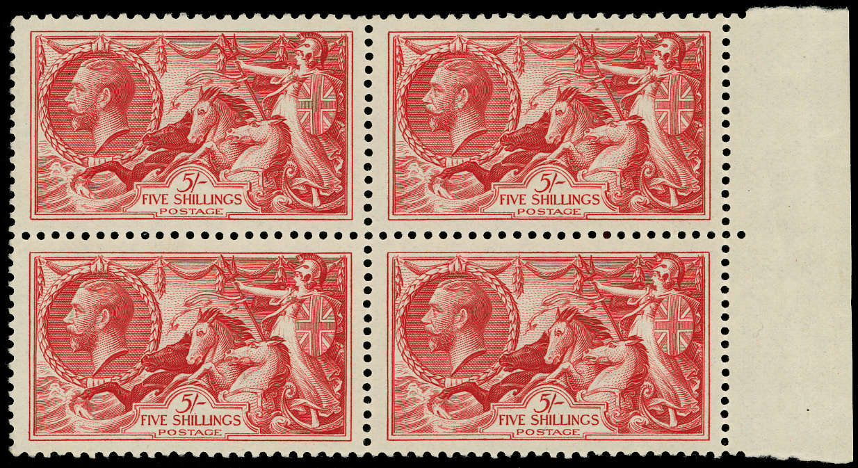 SG451 1934 5s Bright rose-red (Re-engraved) U/M block of four