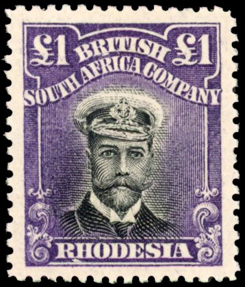 Rhodesia £1 SG 243 deep grey-black and deep blackish lilac mint