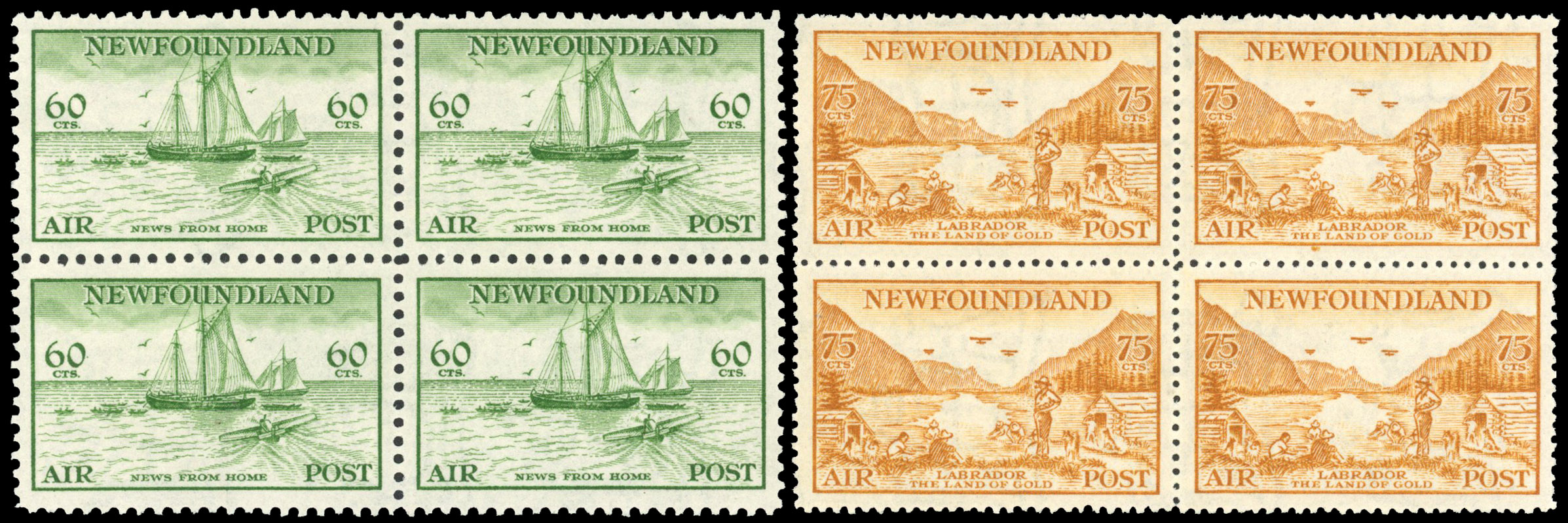 Newfoundland 1933 Air set of 5 blocks of 4