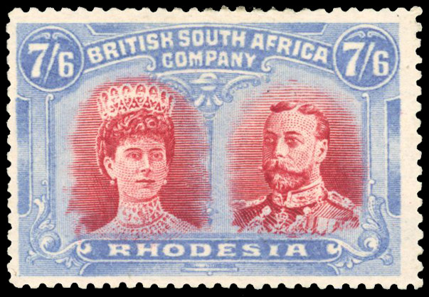 Rhodesia 1910-13 7s6d carmine and pale blue perf 14