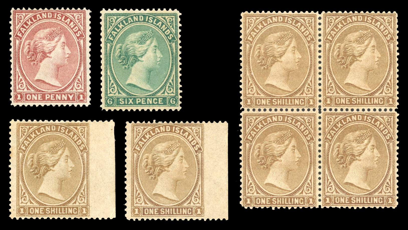 SG 1, 3-4 1878 1d, 6d, 1/- mint