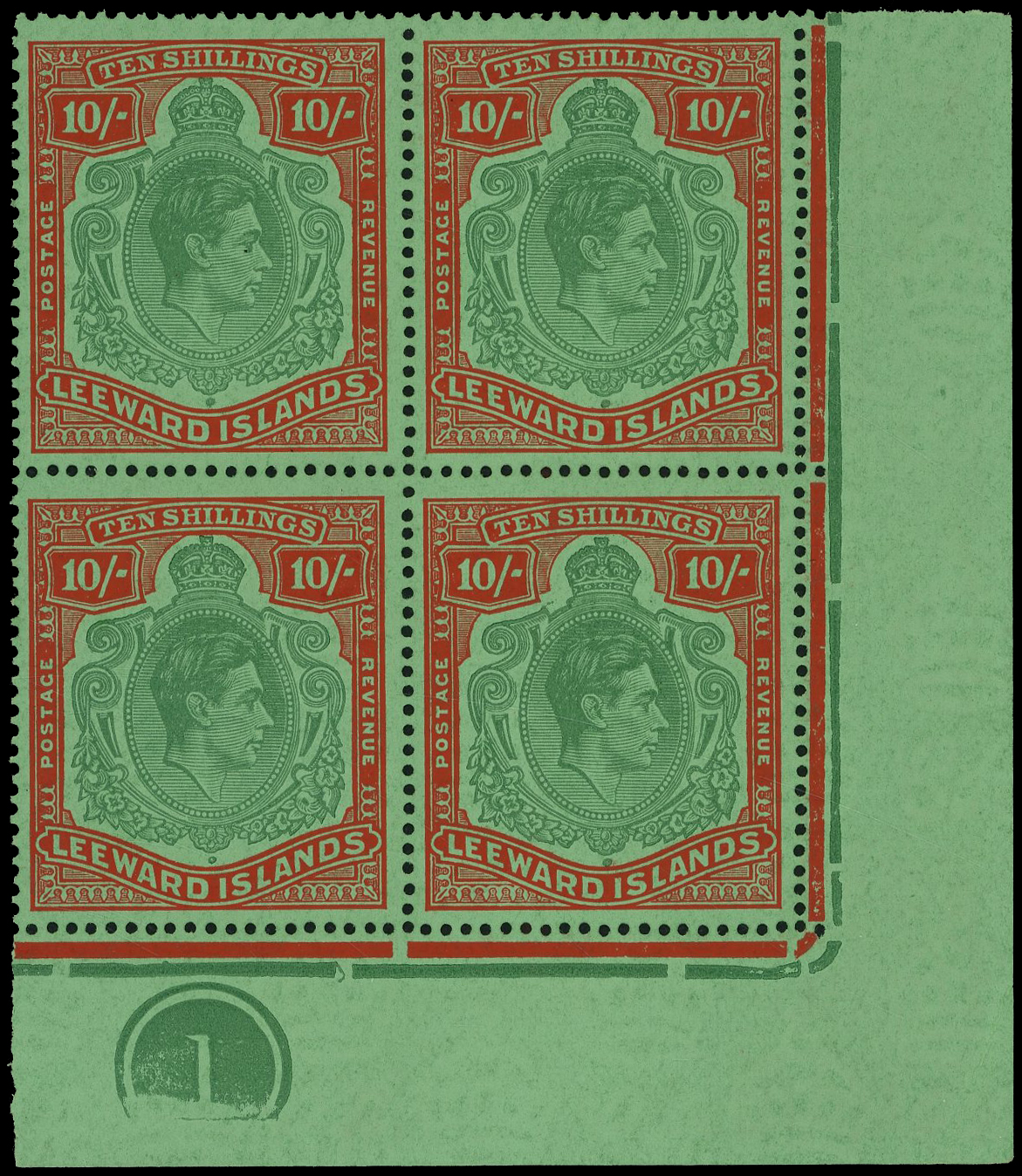 Leeward Islands SG 113b Plate block mint