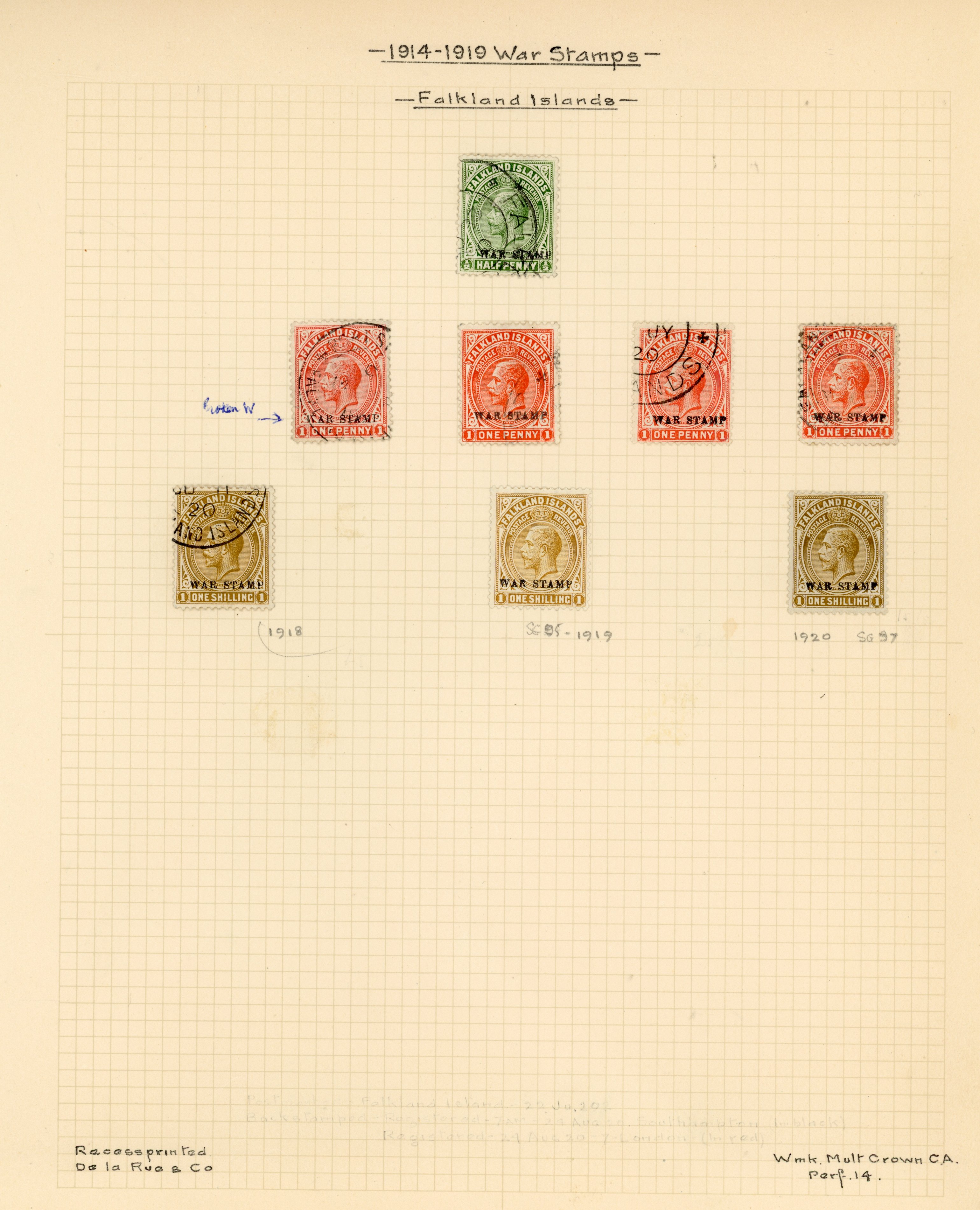 Falkland Islands SG 70-80 1918 War Stamp and 1921-8 Script balance collectiom