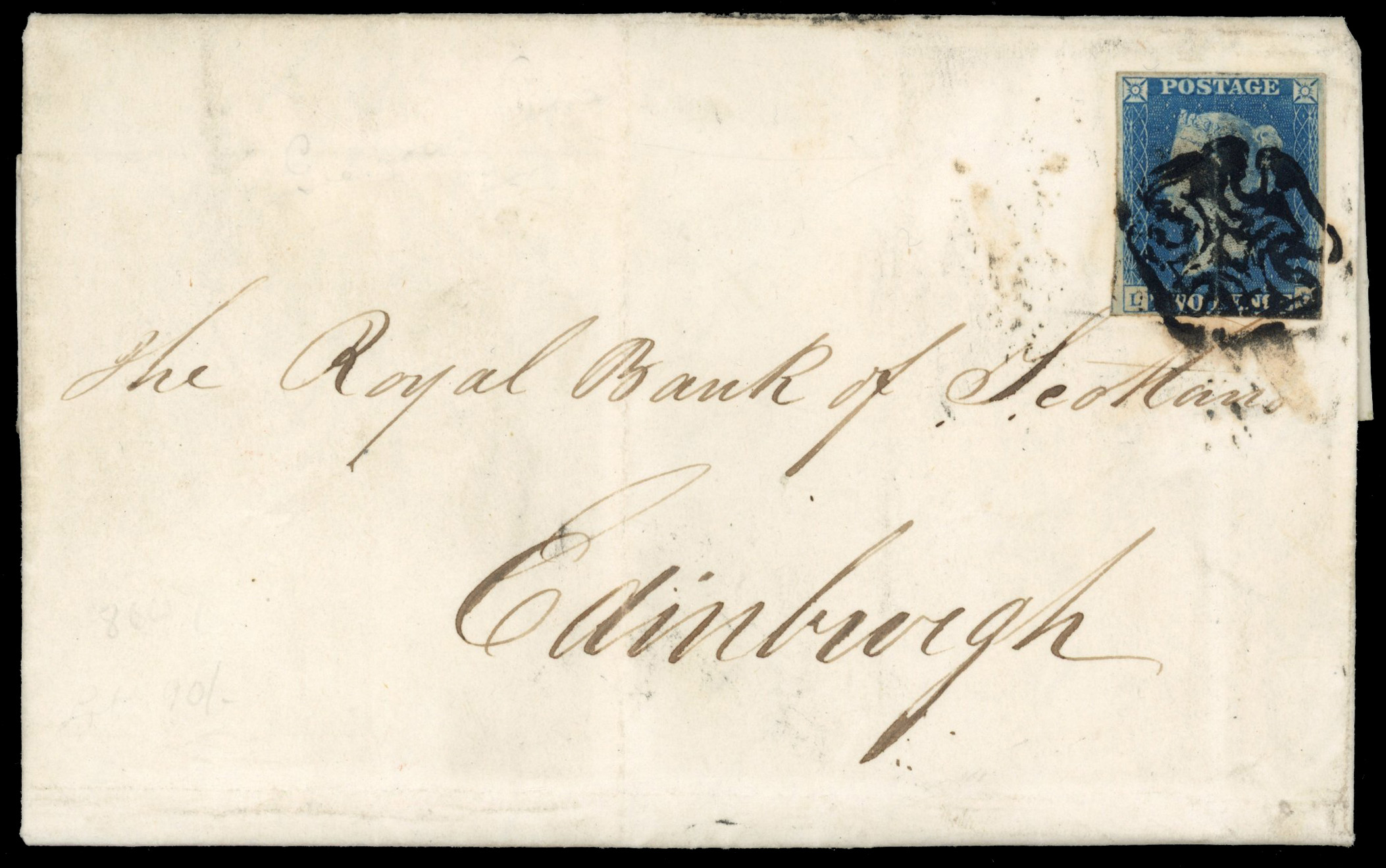 GB 1840 2d blue, pair of covers, Greenock MC and 1844 Barred Numeral Spec. D1vd & D1xc
