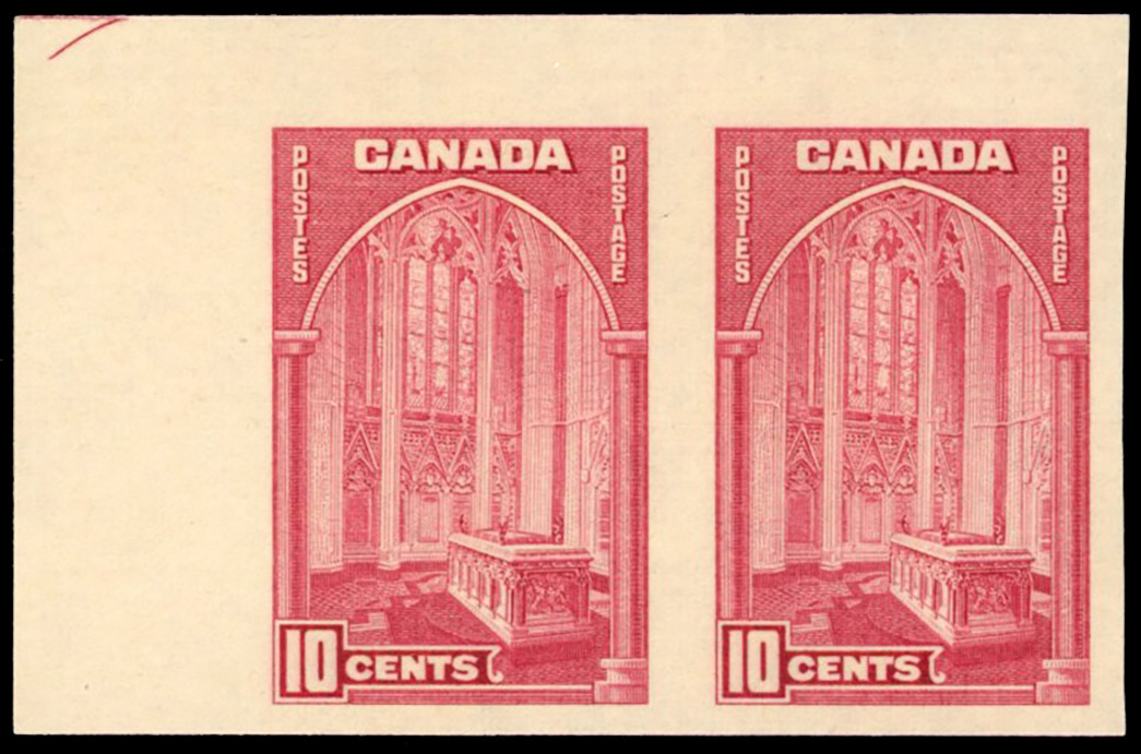 Canada SG 363 10c rose-carmine imperforate pair mint