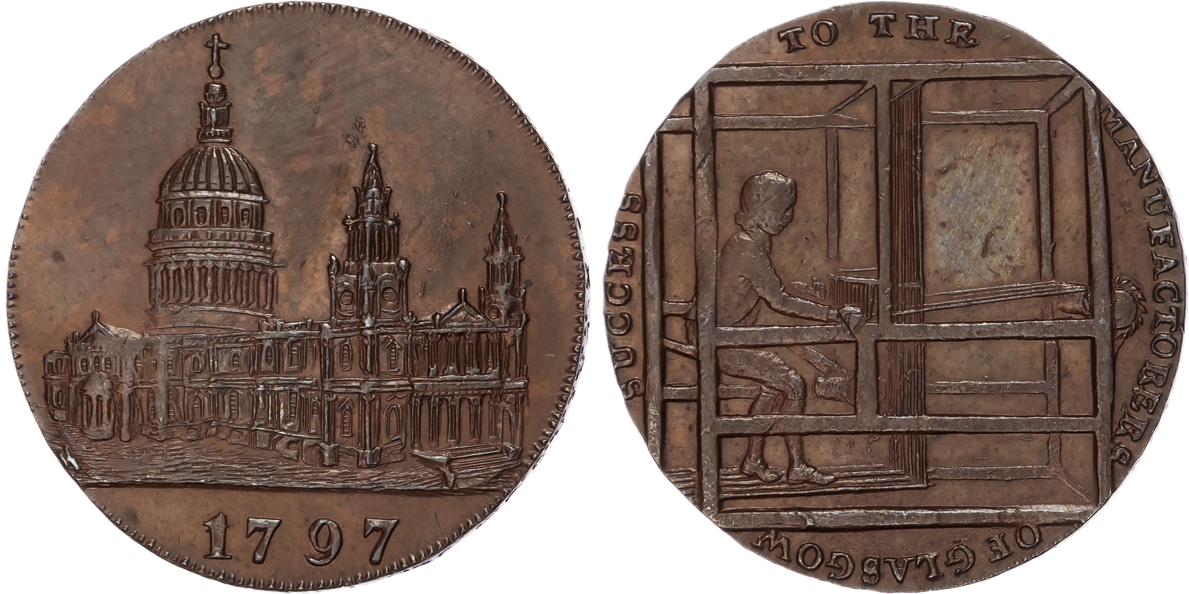 London, Aldersgate Street Michael & Harry Oppenheim (toy sellers) Halfpenny, 1797, View of St Paul's Cathedral…