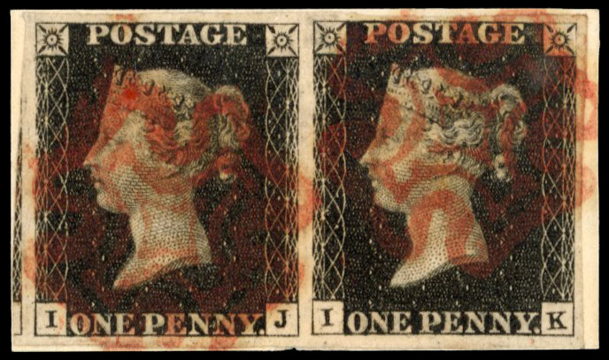 Great Britain 1840 1d black plate 6 horizontal pair IJ-IK
