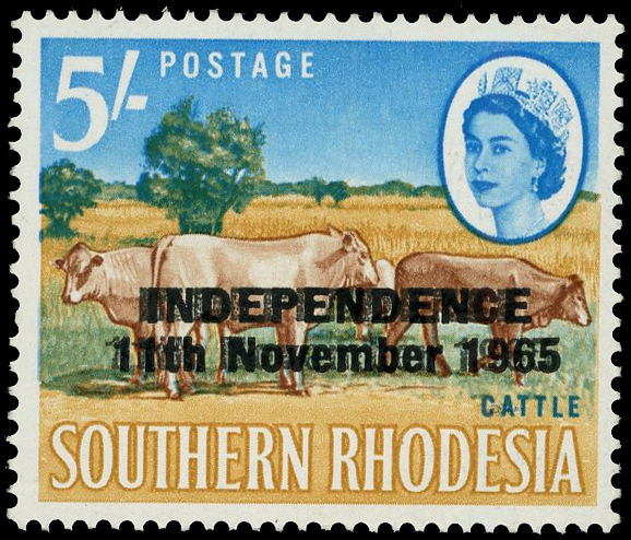 1966 Independence 5s cattle, variety 'OVERPRINT DOUBLE', fine unmounted og. Rare. BPA Certificate (2014).