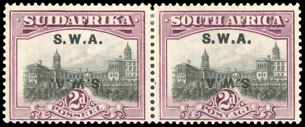 South West Africa 1927-30 2d perf 14x13½ opt double one inverted