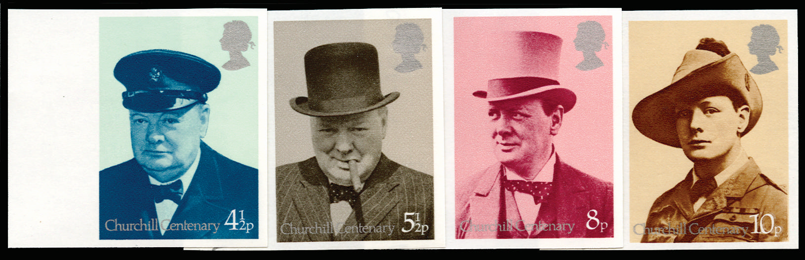 GB 1974 4½p-10p "Birth Centenary of Sir Winston Churchill". Superb unmounted o.g left hand marginal set… SG962/5var