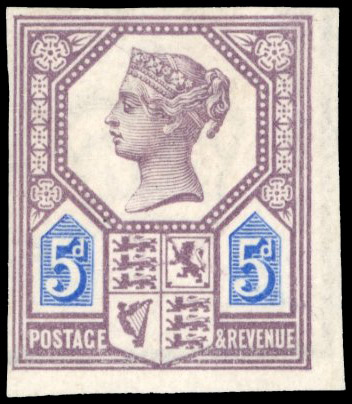 GB 1887-92 5d dull purple and blue, Die I, imperforate imprimatur, For SG 207