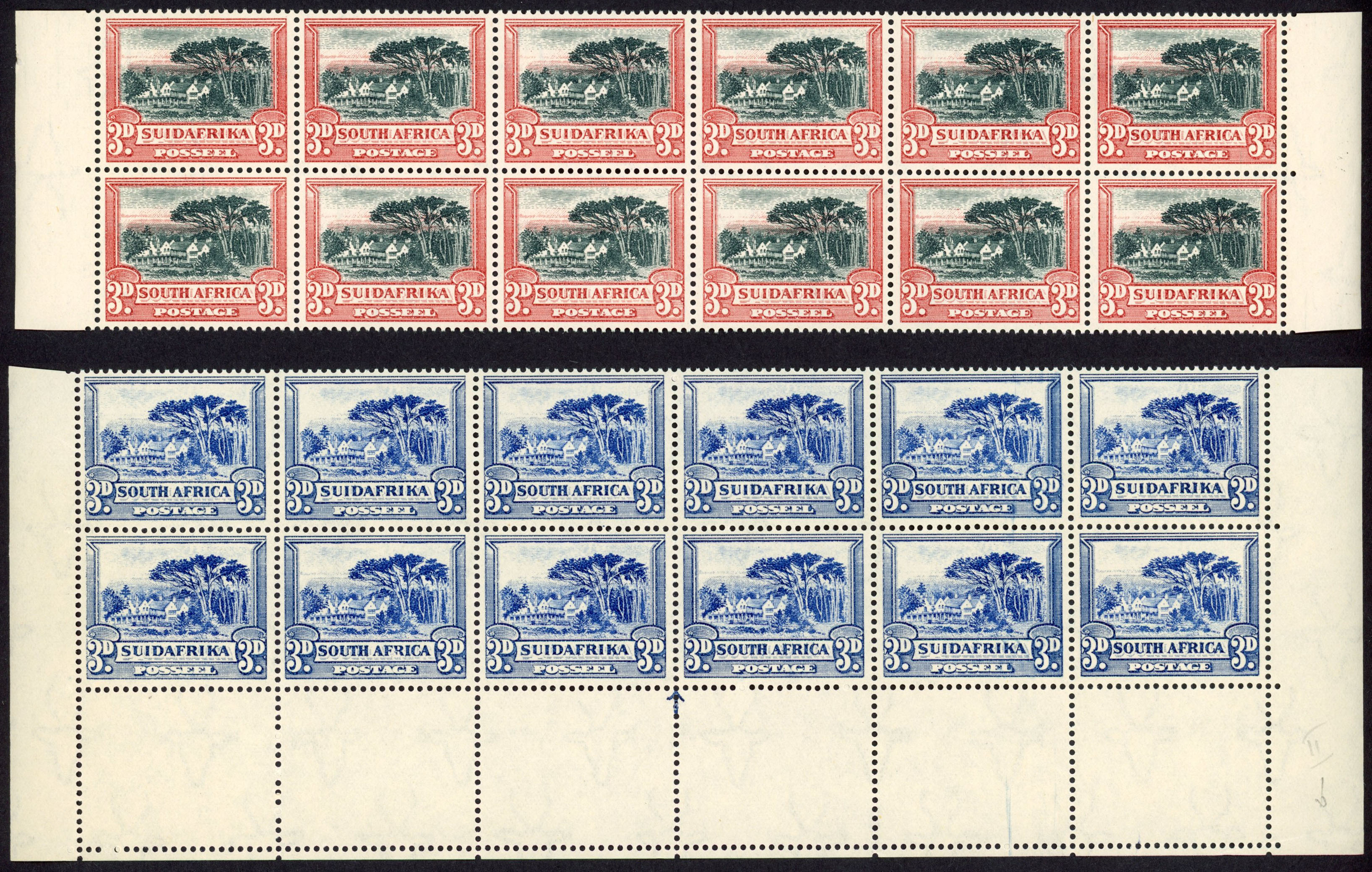 South Africa SG 45aw, 45c blocks mint