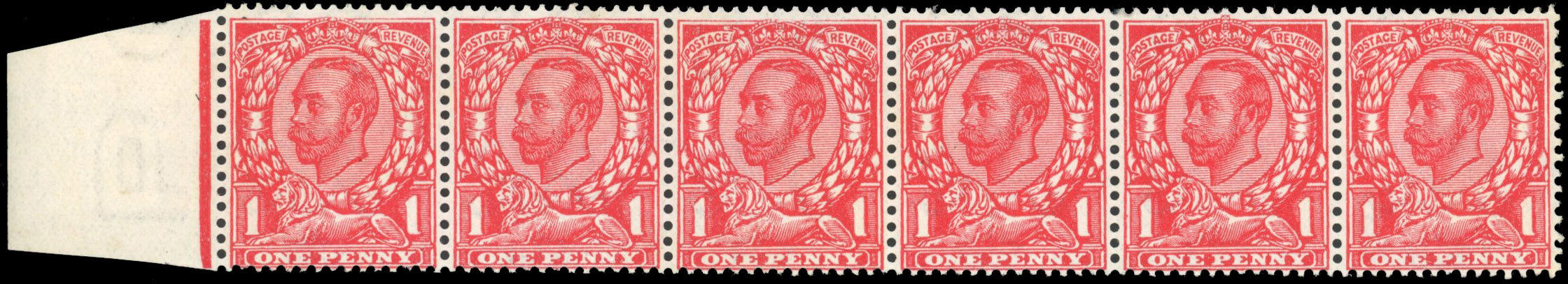 GB 1912 Simple Cypher Die 2, 1d variety strip mint