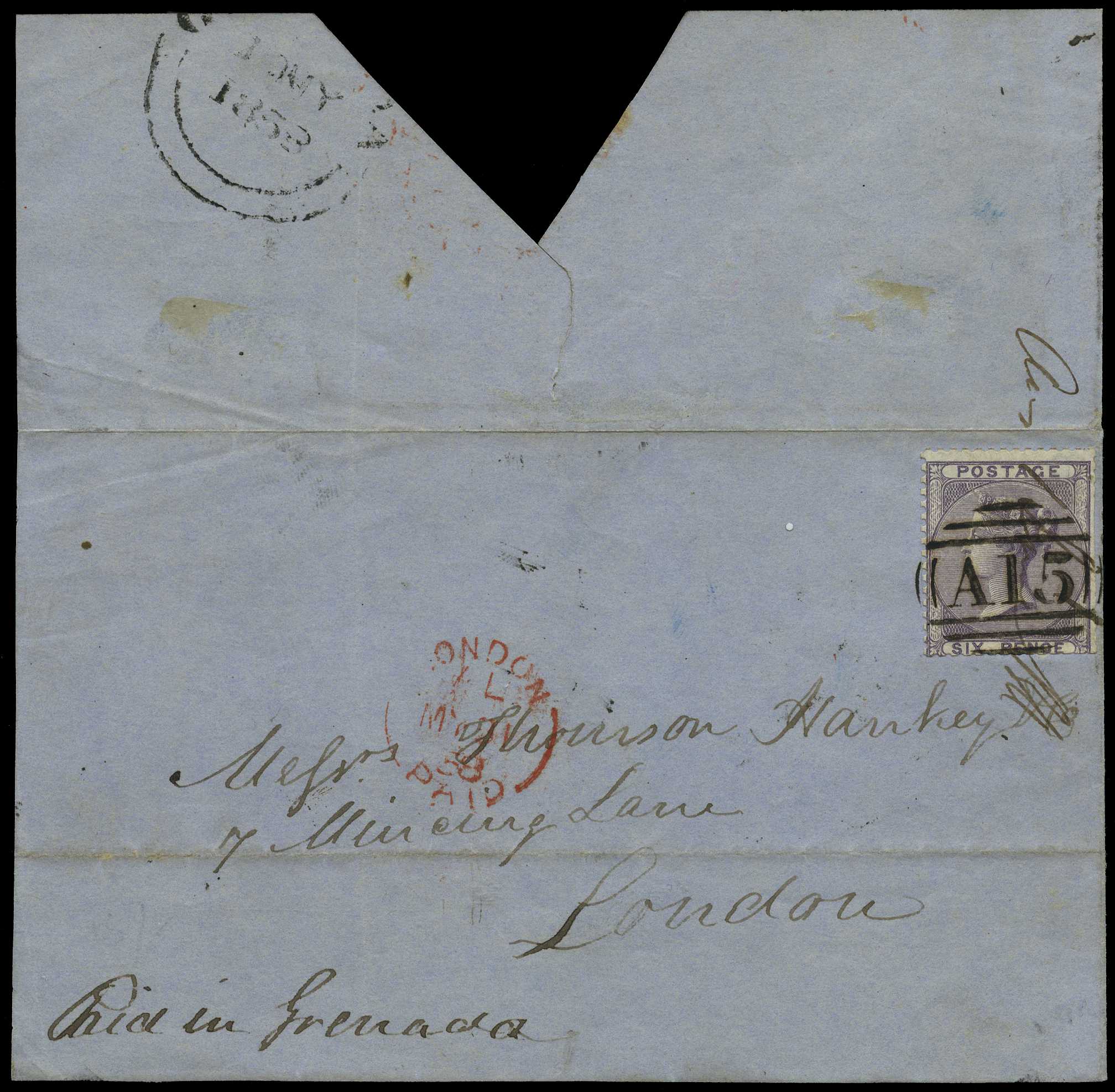 GB USED ABROAD: 1858 large part cover with...
