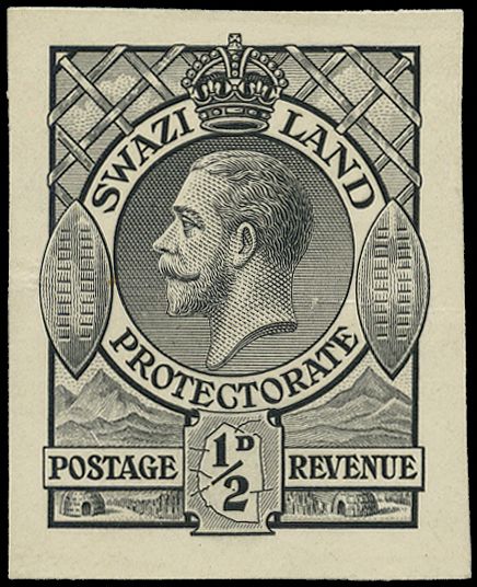 1933 ½d, die proof in black on thick...
