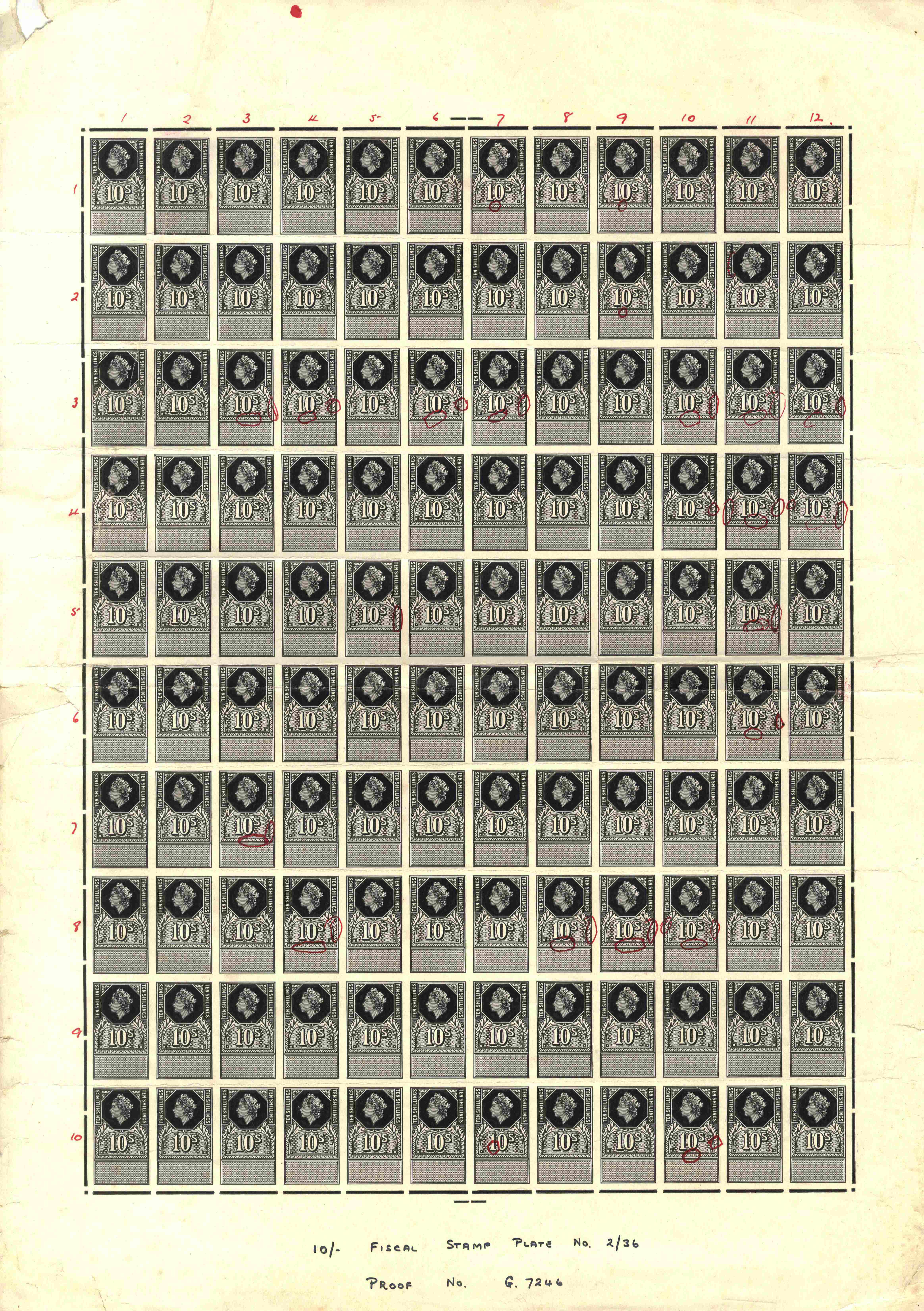 GB Unappropriated Die 1958 QEII 10s value in an imperforate plate proof sheet 