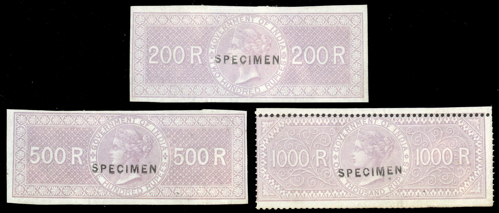 India Special Adhesives 1866 200r, 500r, 500r Specimens