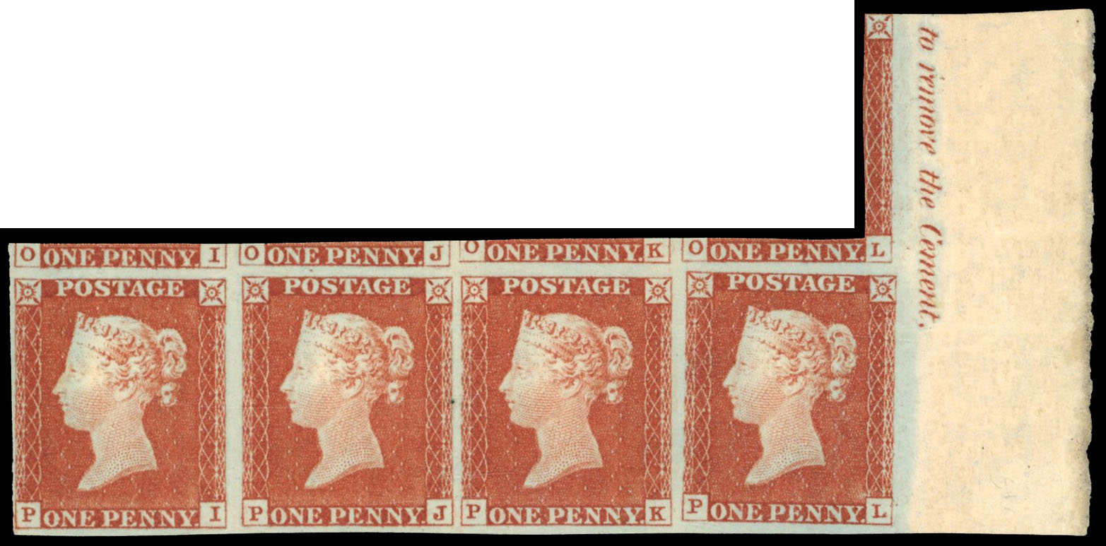 GB 1841 SG 8 1d red-brown strip mint
