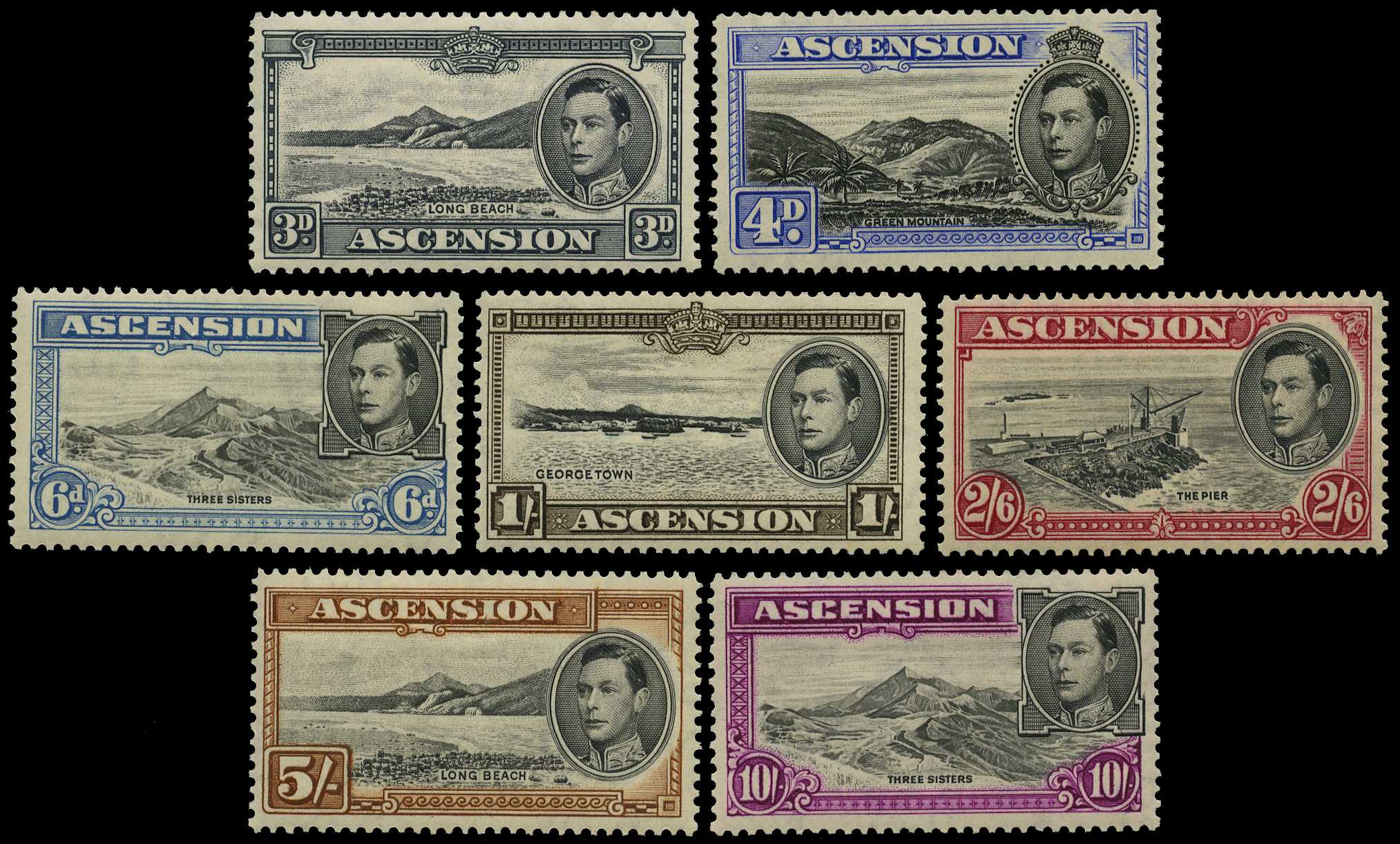 1938-40 3d black and grey to 10/- values...