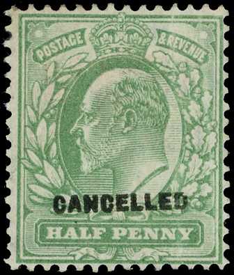 1902-10 De La Rue ½d yellow-green...