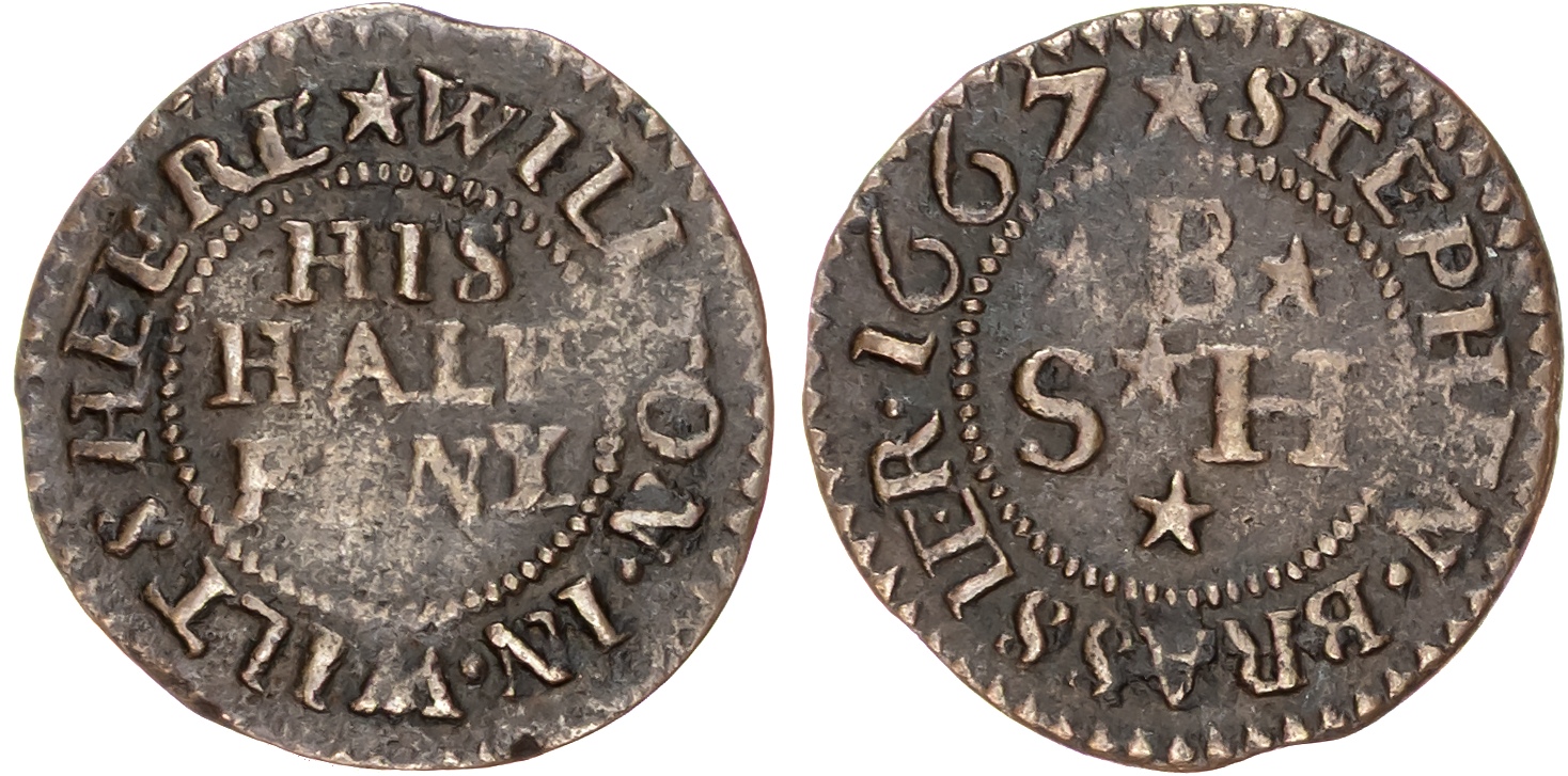 Wilts. Wilton, Stephen Brassier (H) Halfpenny 1667. 